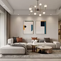Modern Dining Living Room Interior With Pendant Lights Dining Table And Wooden Cabinets