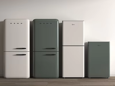 Vintage Style Refrigerators and Freezers with Classic Handles in White and Green Assorted Sizes 3d model