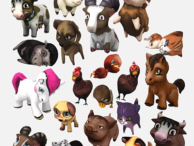 Cute Various Animal Stuffed Toys Collection Including Cow Dog Horse And Pig 3d model