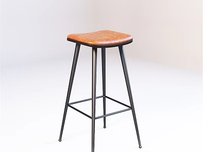 Modern Bar Stool With Brown Leather Seat And Black Metal Frame Design 3d model