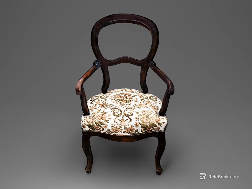 Classic Wooden Lounge Chair With Armrests Curved Legs And Patterned Fabric Cushion 3d model 