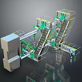 Industrial Style Metallic Frame Staircase With Green Supports And Interconnected Platforms 3d model
