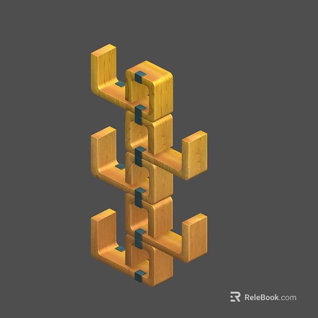 Modern Geometric Wooden Decorative Shelf Featuring Multilayer Interlocking Structure Design 3d model 