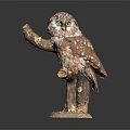 Striking Lifelike Owl Sculpture Perched on Tree Branch With Natural Stone Base