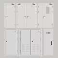 Fire Safety Equipment With White Fire Doors And Multiple Emergency Cabinets 3d model