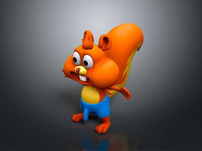 Cartoon Orange Squirrel with Big Eyes Cute Face Yellow Belly and Blue Pants 3d model