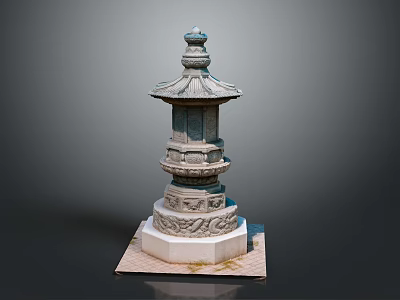 Traditional Stone Pillar With Multi Tiered Structure And Pagoda Style Top Carved Base Design 3d model