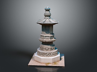 Chinese-style Stone Pagoda Temple Cartoon Tower model