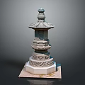 Traditional Stone Pillar With Multi Tiered Structure And Pagoda Style Top Carved Base Design