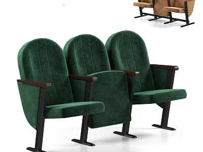 Row Designed Green Upholstered Public Chairs With Wooden Armrests And Black Metal Legs 3d model