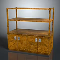 Wooden Storage Cabinet With Upper Open Shelves And Lower Cabinet Doors Silver Handles