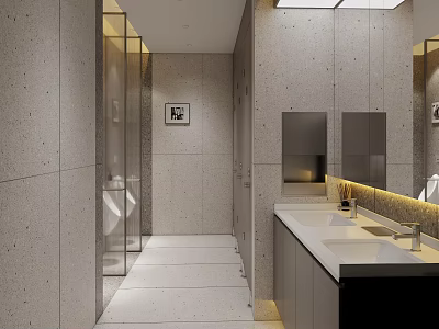Bank Restroom Facilities With Modern Design Clean Sinks And Stalls 3d model
