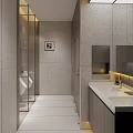 Bank Restroom Facilities With Modern Design Clean Sinks And Stalls