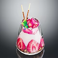 Fresh Strawberry Yogurt Dessert In Transparent Glass With Pink White Layers And Decorative Sticks