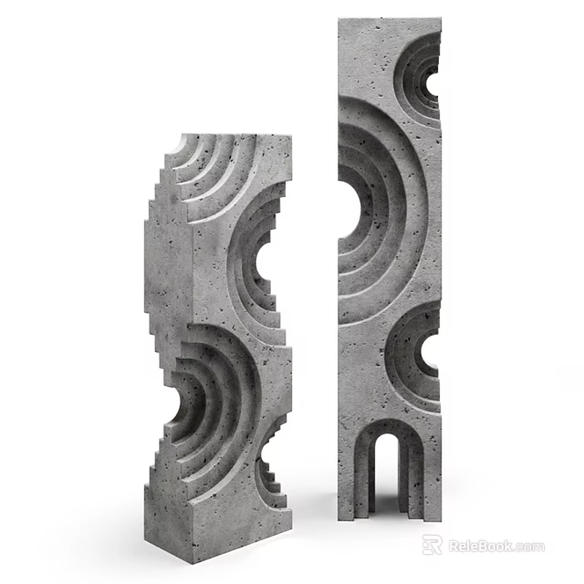 Modern Concrete Decorative Ornament Set With Geometric Hollow Circular Curved Patterns 3d model 