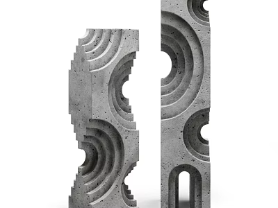 Modern Concrete Decorative Ornament Set With Geometric Hollow Circular Curved Patterns 3d model