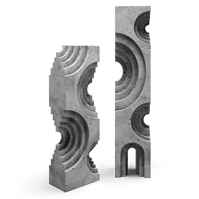 Modern Concrete Decorative Ornament Set With Geometric Hollow Circular Curved Patterns 3d model