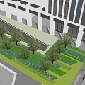 Commercial Street Skate Park Design With Skateboarders Ramps Yellow Lines And Green Trees