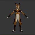Cartoon Style 3D Animal Character Model With Large Ears Brown White Fur Standing Pose