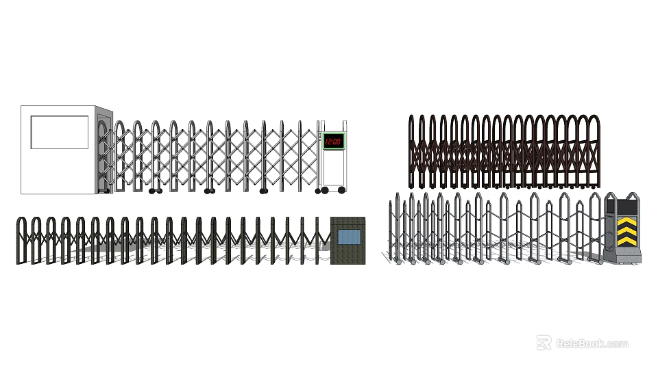 Automatic Electric Retractable Gates with Control Panel and Metal Fence Design 3d model