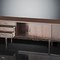 Dark Wooden TV Stand With Drawers Cabinet Doors And Sleek Metal Legs Design