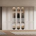 Modern Elegant White Wardrobe With Arched Glass Doors Interior Lighting Hanging Space And Shelves