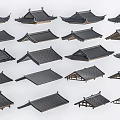 Traditional Architectural Components With Various Classic Oriental Roof Tile And Shape Designs