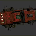 Red Modified Car With Mounted Guns Solar Panel Roof And Metal Armor Parts