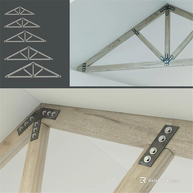 Wooden Triangular Decorative Ornament Set With Metal Brackets And Various Designs 3d model 