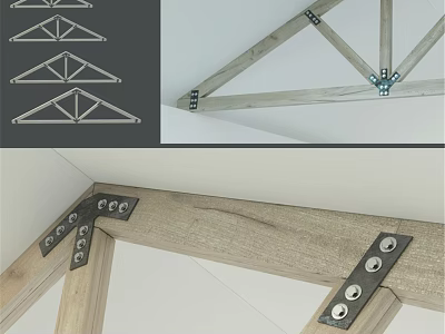 Wooden Triangular Decorative Ornament Set With Metal Brackets And Various Designs 3d model