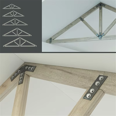 Wooden Triangular Decorative Ornament Set With Metal Brackets And Various Designs 3d model