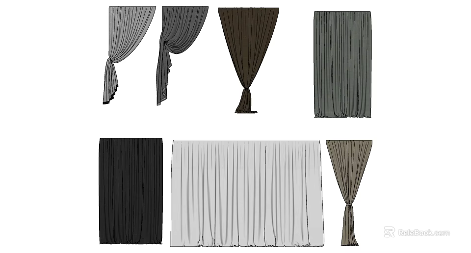 Various Neutral Tones Curtains With Stylish Fabric Design For Home Decor 3d model 