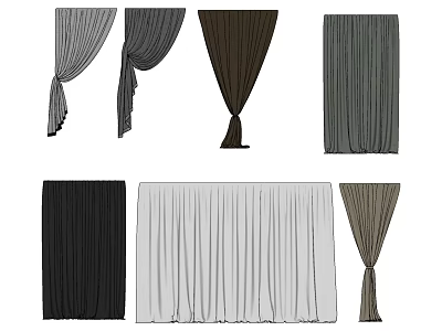 Various Neutral Tones Curtains With Stylish Fabric Design For Home Decor 3d model