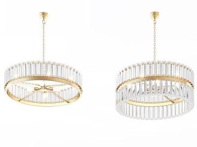 Modern Crystal Chandeliers With Gold Frame And Transparent Crystal Bars Hanging Design 3d model