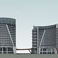 Modern Office Building With Glass Facade Curved Design And Connected Structure 3d model