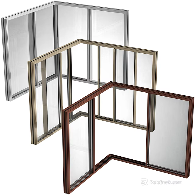 Various Colored Window Frames In Metal And Wooden Materials On 3d model 