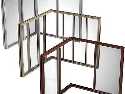 Various Colored Window Frames In Metal And Wooden Materials On 3d model