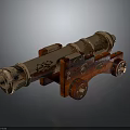 Detailed Vintage Brass Cannon Model With Red Wooden Carriage And Wheels