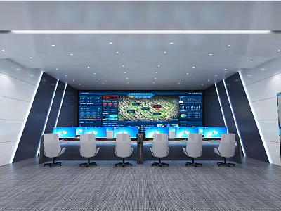 Modern Monitoring Control Room With Multiple Screens Large Display Console And Technical Equipment 3d model