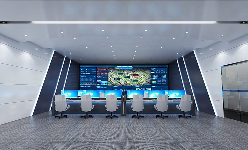 Command and Dispatching Hall of Modern Monitoring Room 3d model