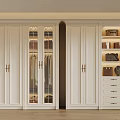 Elegant Modern White Closet Featuring Glass Doors Drawers Clothing Storage and Decorative Items