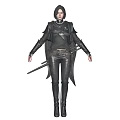 Detailed Dark Warrior Character In Black Outfit Holding Sword And Leather Armor