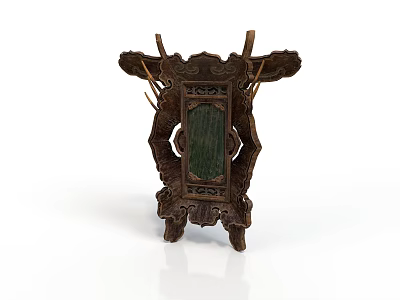 Traditional Chinese Wooden Decorative Stand With Intricate Carvings And Green Panel 3d model