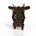 Traditional Chinese Wooden Decorative Stand With Intricate Carvings And Green Panel
