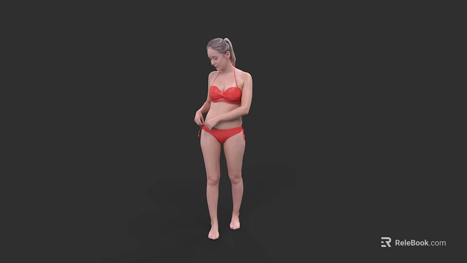 Woman in Red Bikini Standing Full Body View Against Black Background 3d model 