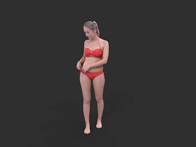 Woman in Red Bikini Standing Full Body View Against Black Background 3d model