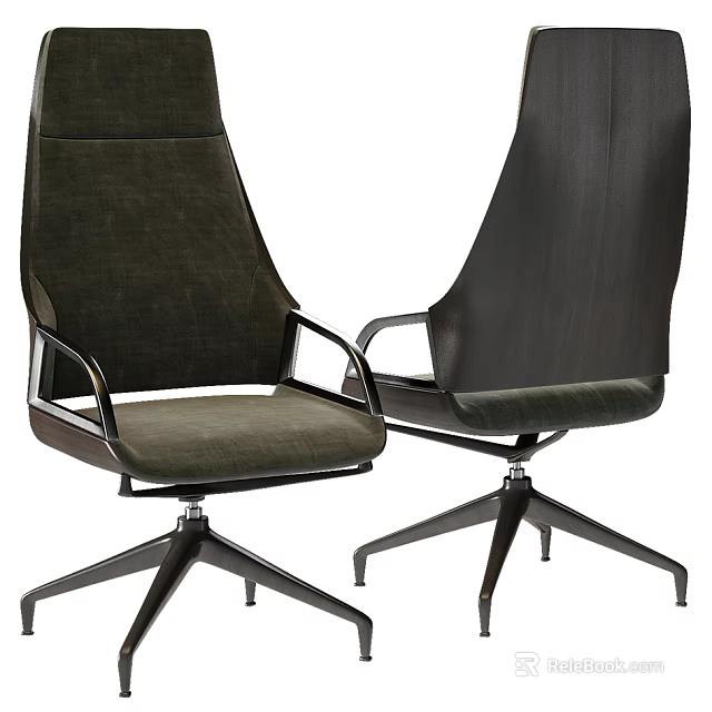 Modern Office Chair With Metal Armrests Five Star Base And Dark Upholstery Design 3d model 