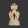 Horned Armored Warrior Statue With Crossed Arms Decorative Base And Spear Like Elements