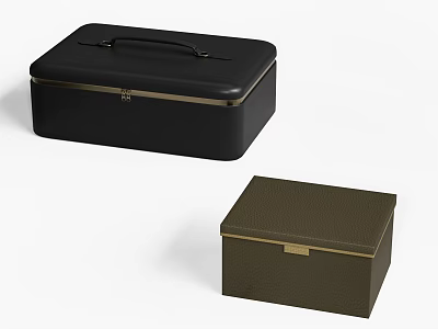 Two Stylish Storage Boxes Black With Metallic Handle And Dark Green Textured Surface Clasp 3d model