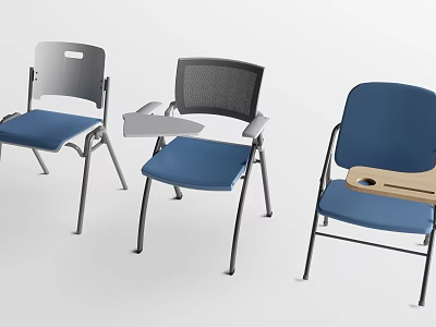 Modern Office Chairs with Mesh Back and Foldable Tray in Blue and Gray Design 3d model